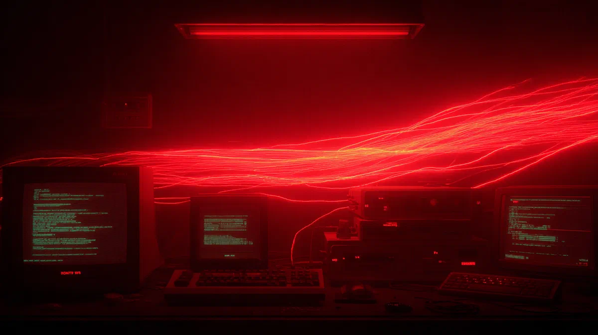 Red light streaks across a dark frame, in black and white