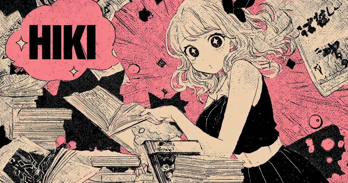 Hiki cover art: a manga girl reading among stacks of books beside the Hiki logo